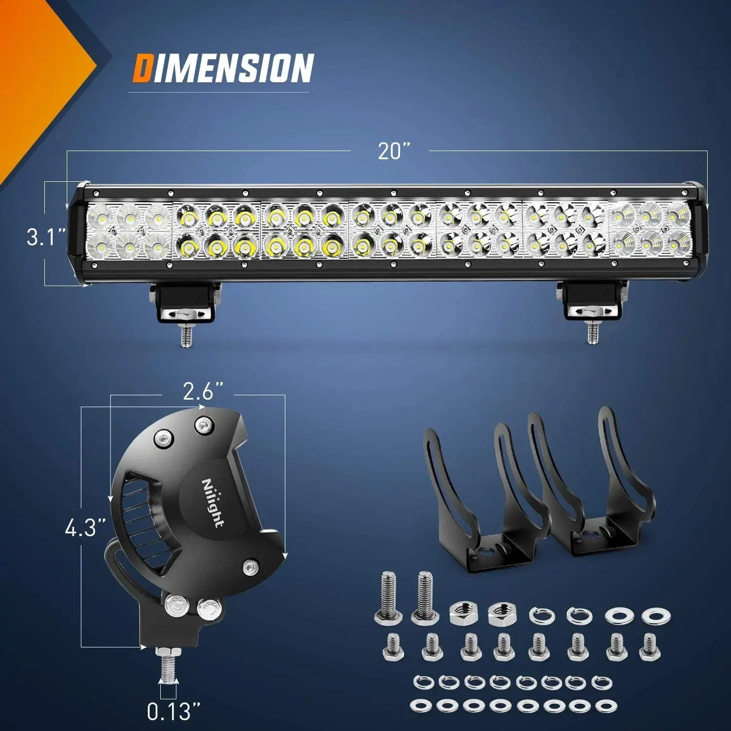 20 Inch 126W Double Row Spot Flood LED Light Bar Kit | 16AWG Wire 3Pin Switch