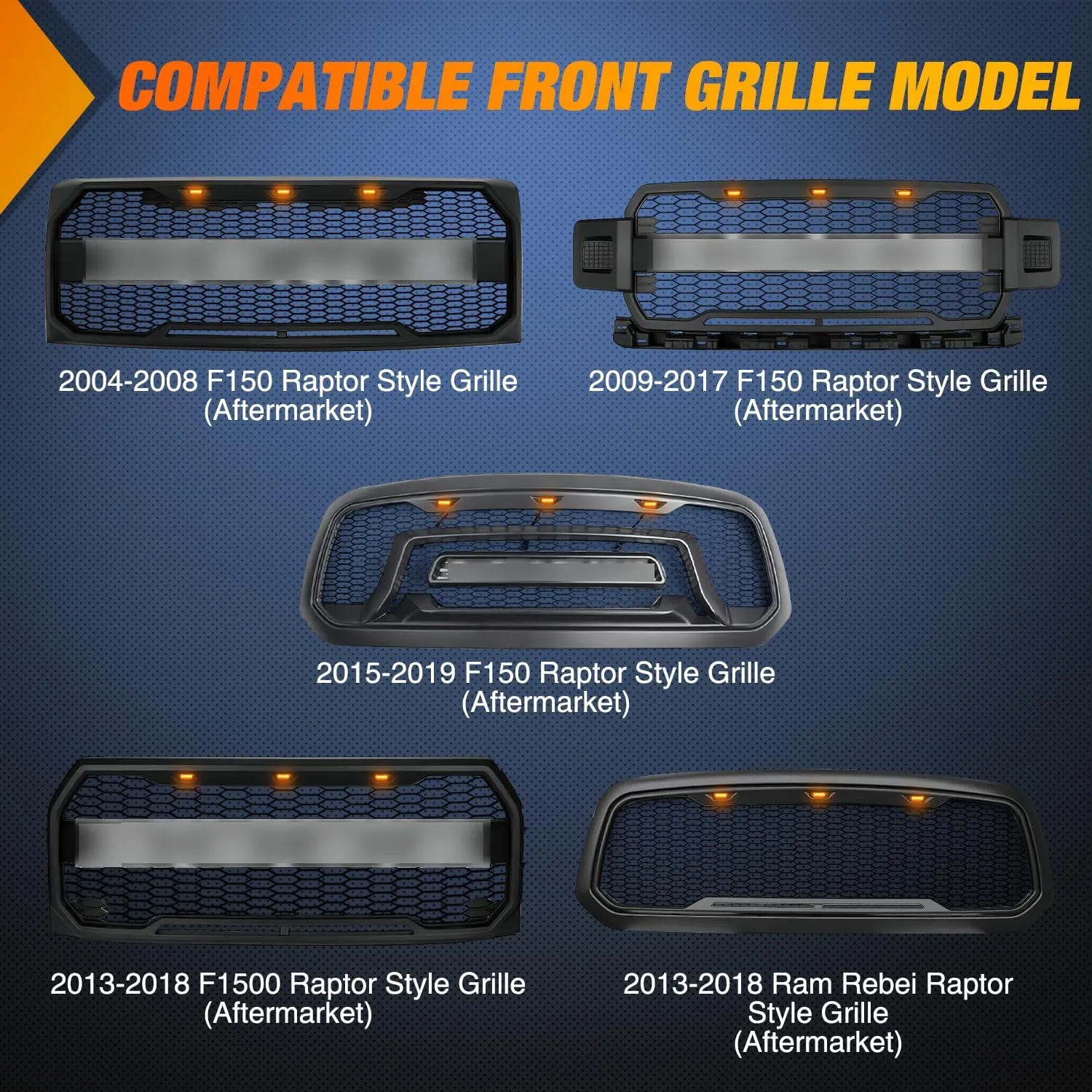 2004-2019 Ford F150 Raptor 2013-2018 Dodge Ram 1500 4LED Amber Front Grille Marker Lights