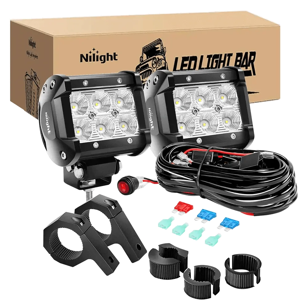 4 Inch 18W Flood Double Row LED Pods (Pair) | 12FT Wire 3Pin Switch