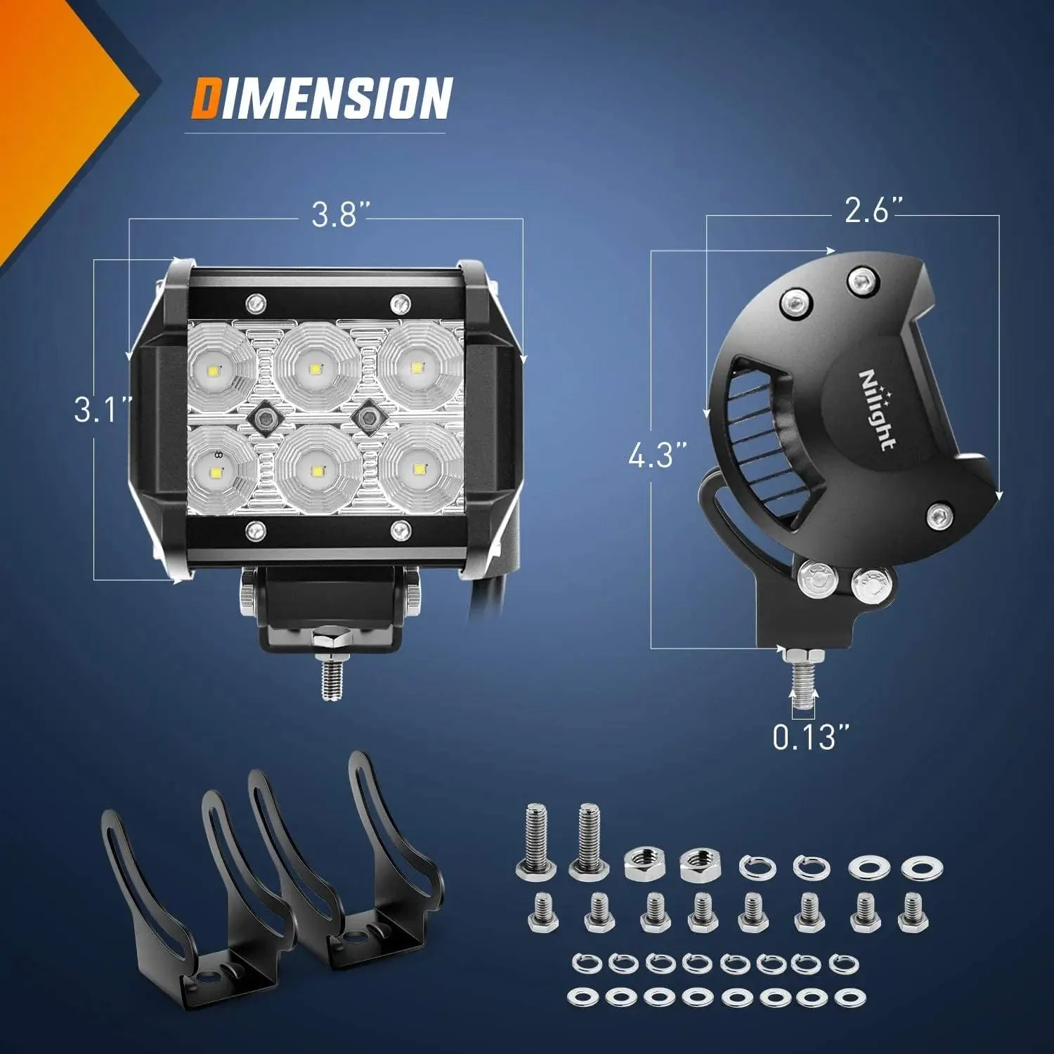 4 Inch 18W Flood LED Pods (Pair) | Pillar Hood Mount | 16AWG Wire 3Pin Switch