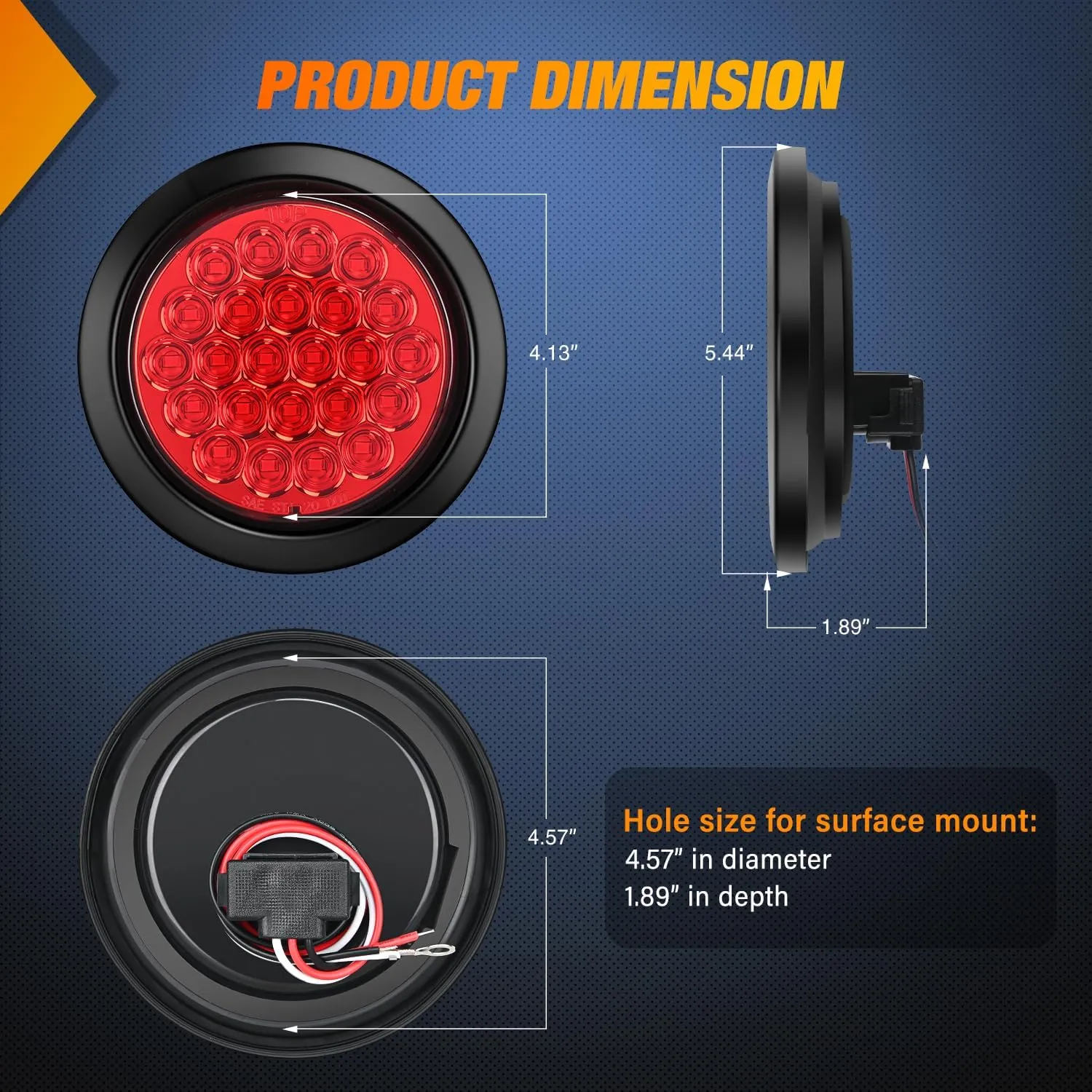 4 Inch White Red Round 24Leds Tail Light Flush Mount Grommets 4Pcs