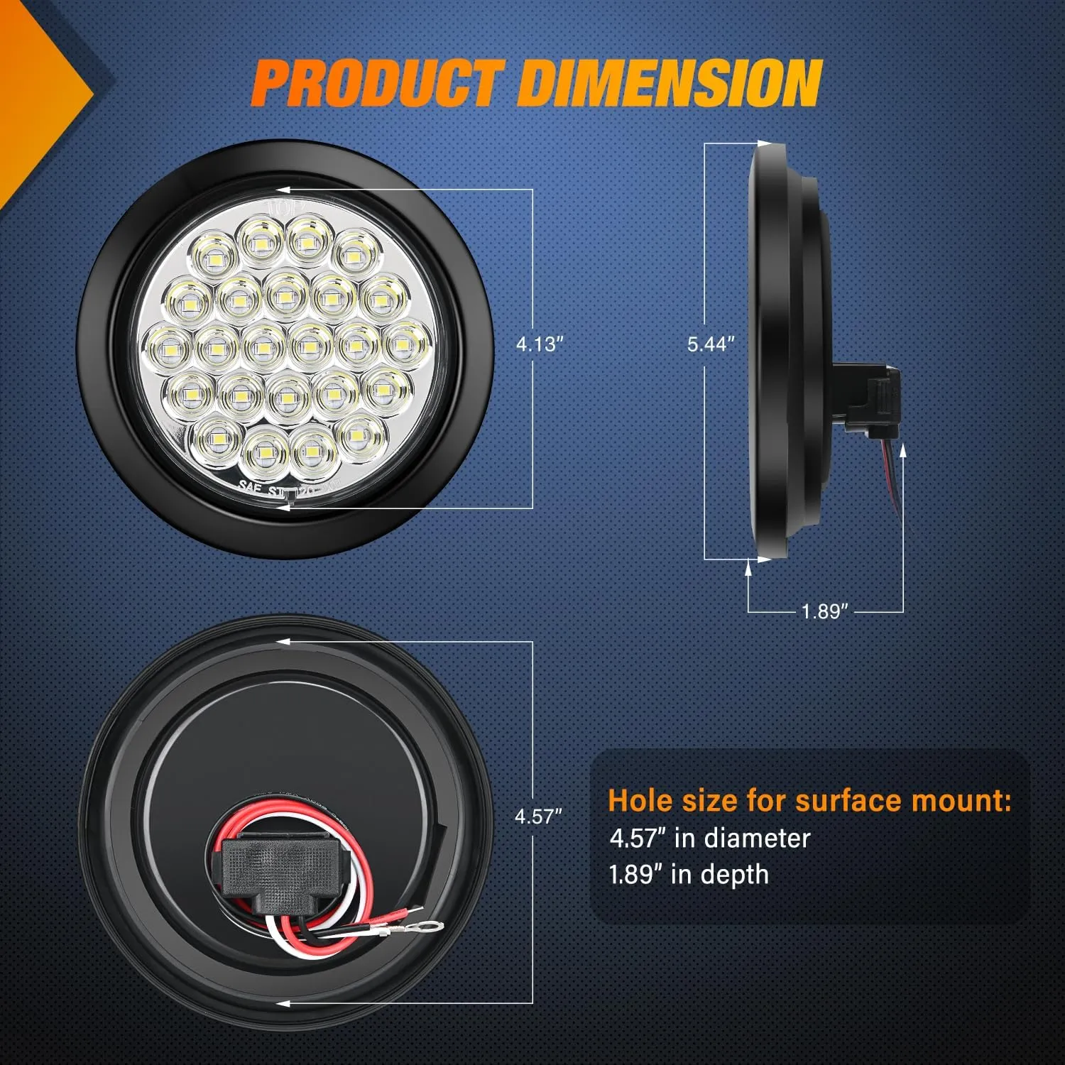 4 Inch White Round 24Leds Tail Light Flush Mount Grommets 2Pcs