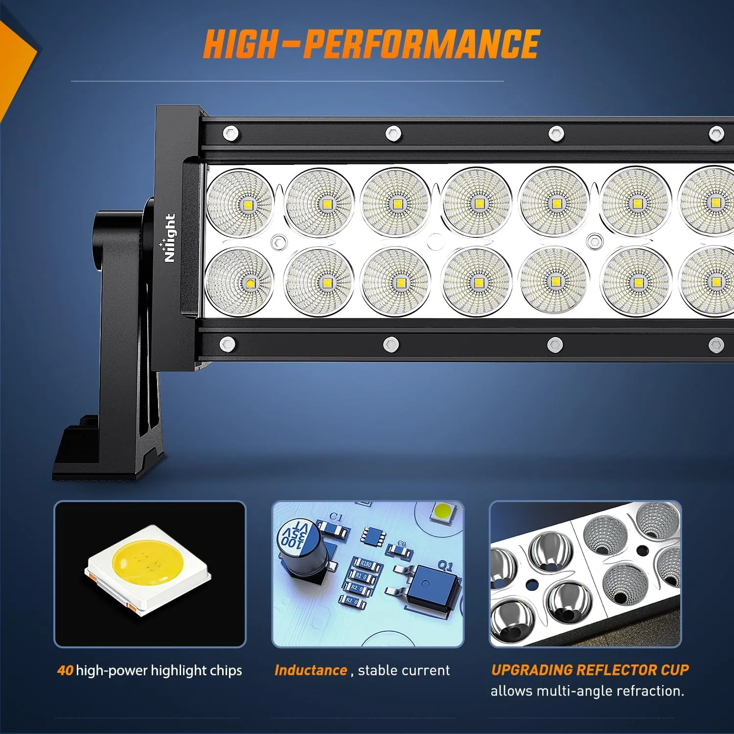 50 Inch 288W Double Row Curved Spot Flood Led Light Bar ｜12AWG Wiring Harness 5Pin Switch