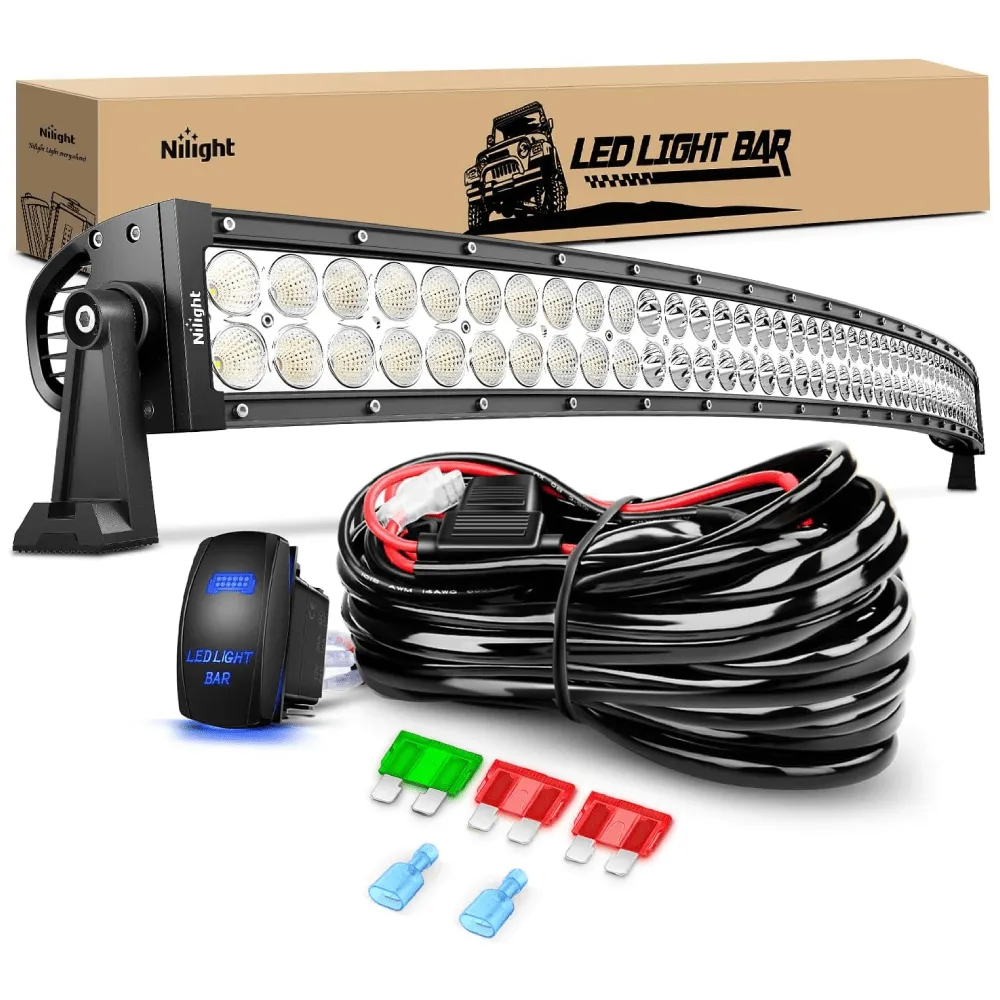 50 Inch 288W Double Row Curved Spot Flood Led Light Bar ｜12AWG Wiring Harness 5Pin Switch