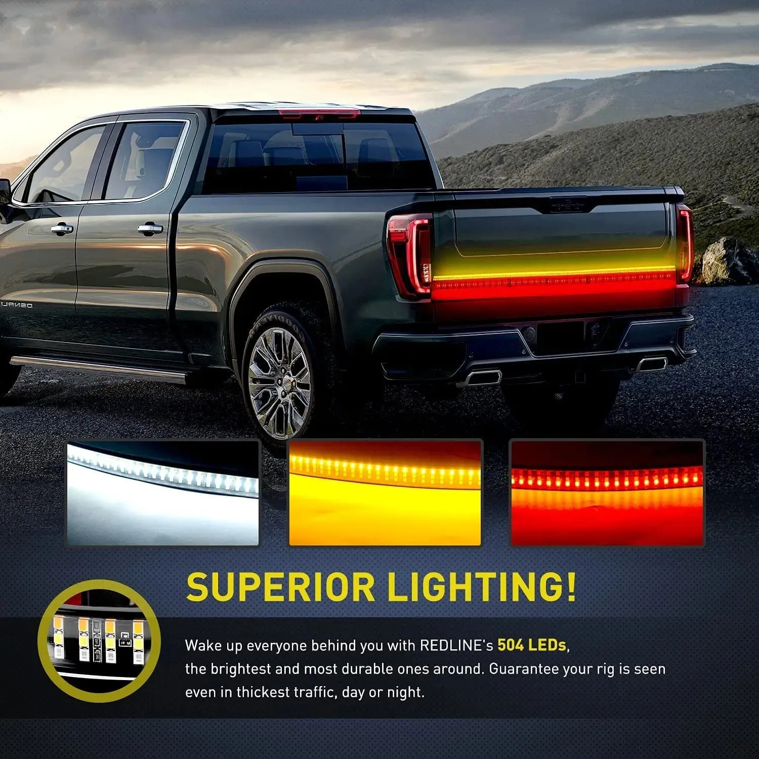 60 Inch 504Leds Amber Red White Triple Row LED Tailgate Light Strip