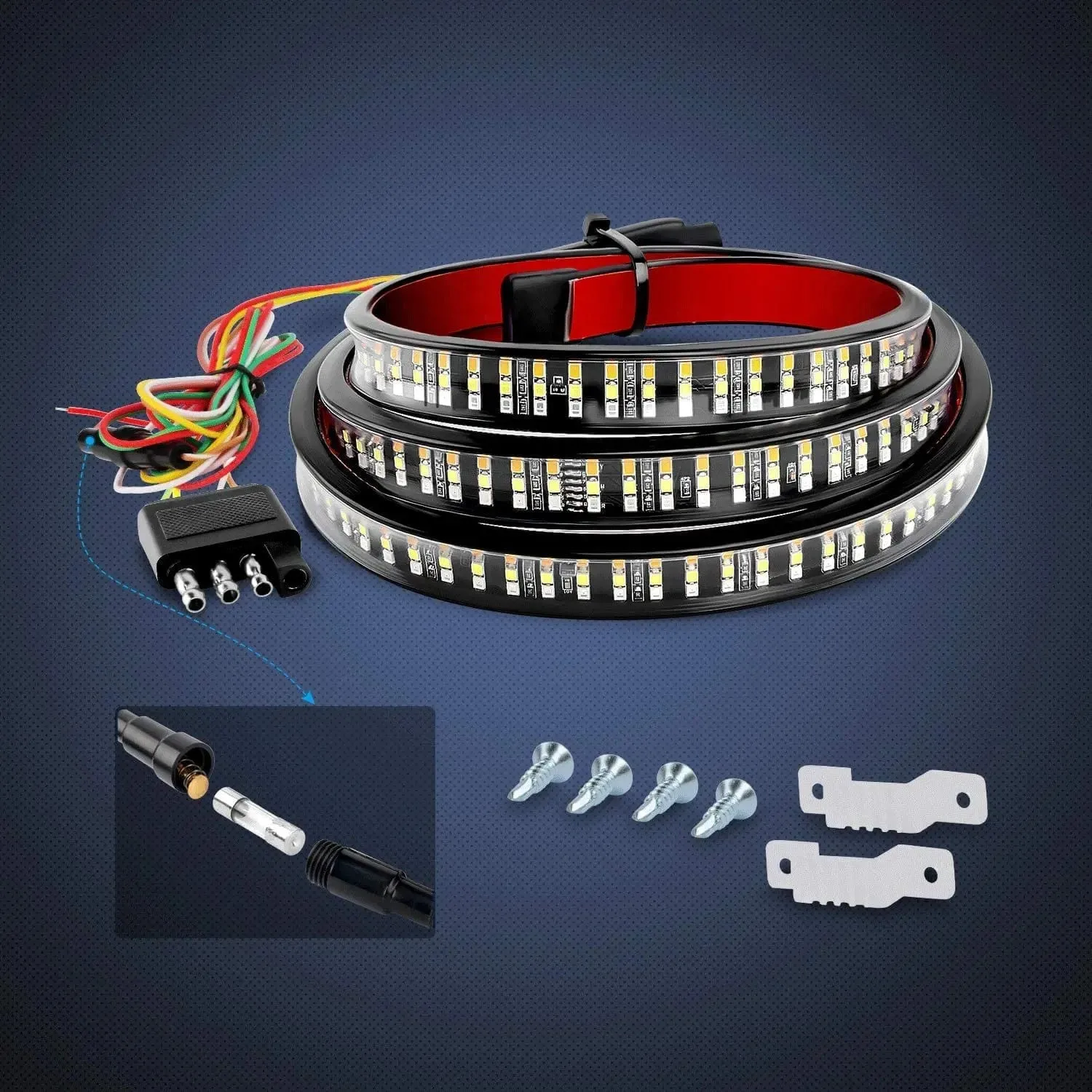 60 Inch 504Leds Amber Red White Triple Row LED Tailgate Light Strip