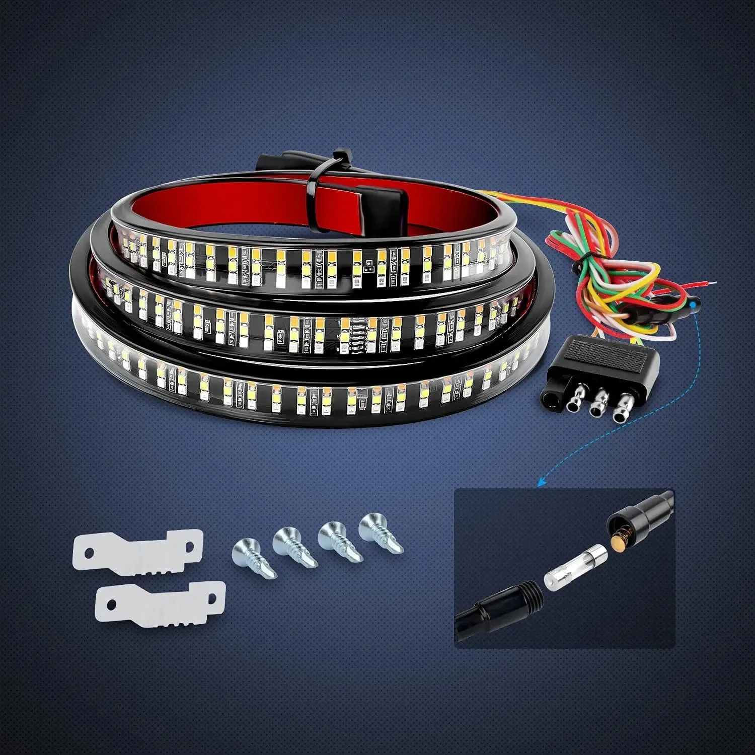 60 Inch 504Leds Amber Red White Triple Row LED Tailgate Light Strip