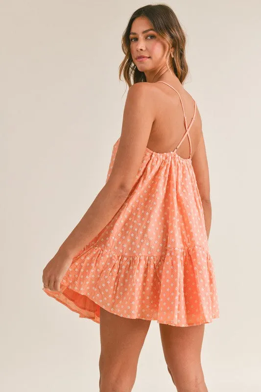 Anabelle Floral Embroidered Ruffle Mini Dress Coral