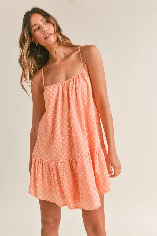 Anabelle Floral Embroidered Ruffle Mini Dress Coral