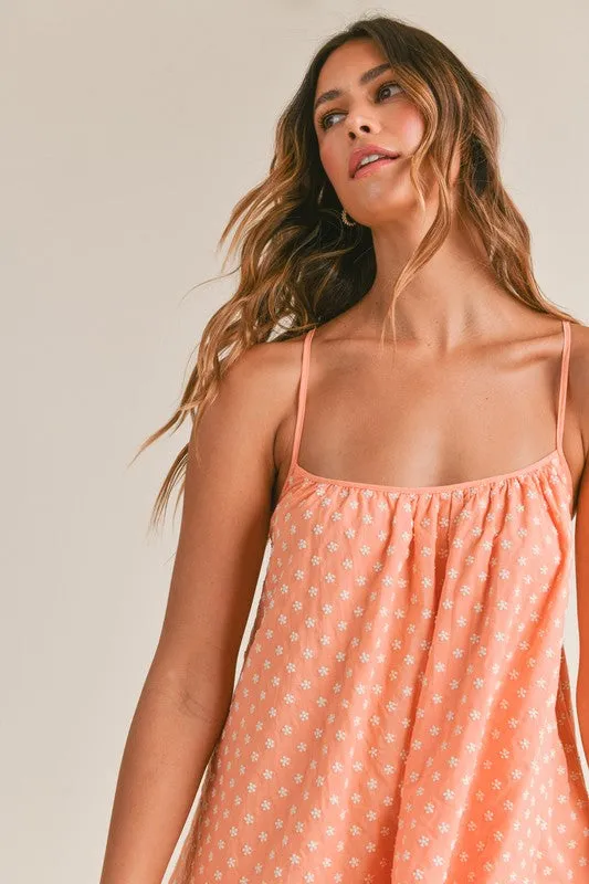 Anabelle Floral Embroidered Ruffle Mini Dress Coral