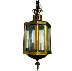 Brass Pendant Hanging Light, Vintage, Poured Glass, Two Candle Light
