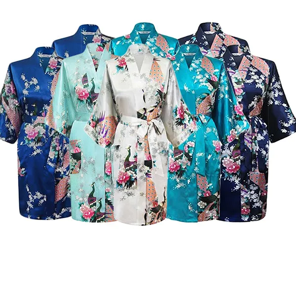 Bridesmaid Robe Set of 8, Floral, Womens Sizes 2-18, Mid Length