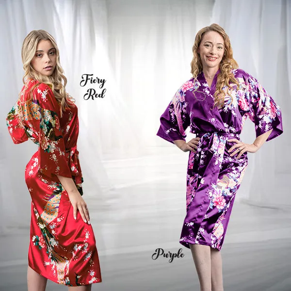 Bridesmaid Robe Set of 8, Floral, Womens Sizes 2-18, Mid Length