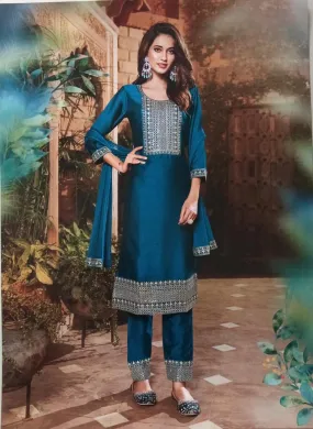 Embroidered Soft Silk Suit