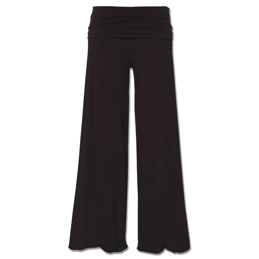 Organic Roll-Top Black Flowy Pants