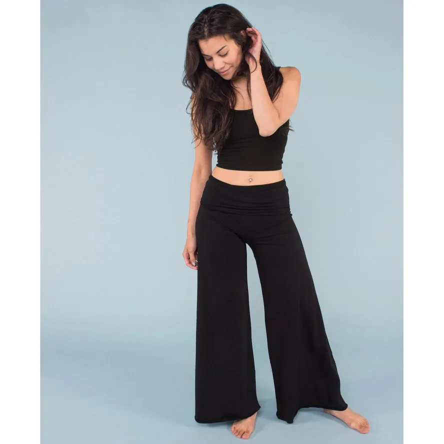 Organic Roll-Top Black Flowy Pants