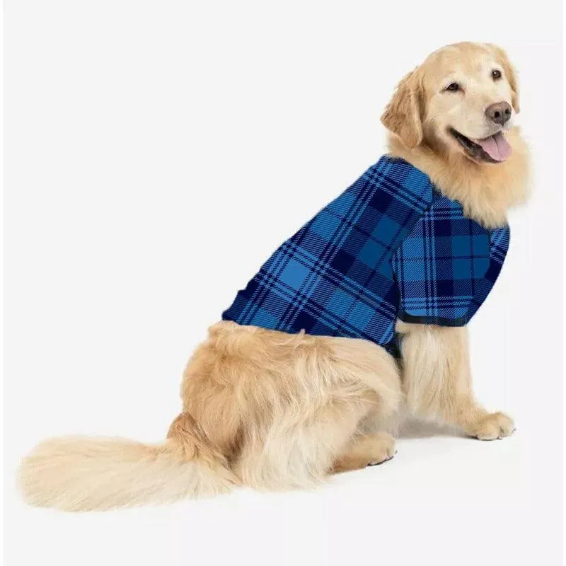 "Christmas crew" letter print, Christmas pajamas, patchwork tops and blue plaid pants Matching Pajamas With Dog