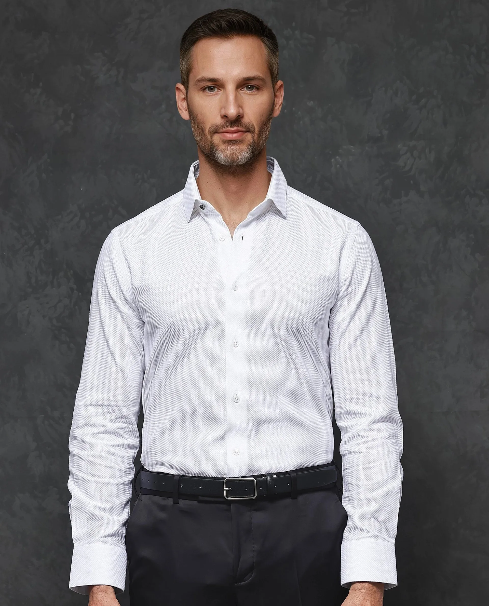 Rare Rabbit Mens Astron White Full Sleeve Solid Dobby Shirt
