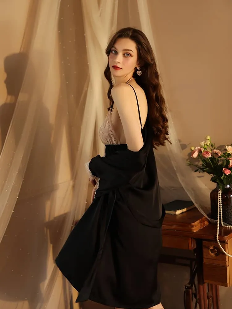 Satin lace robe