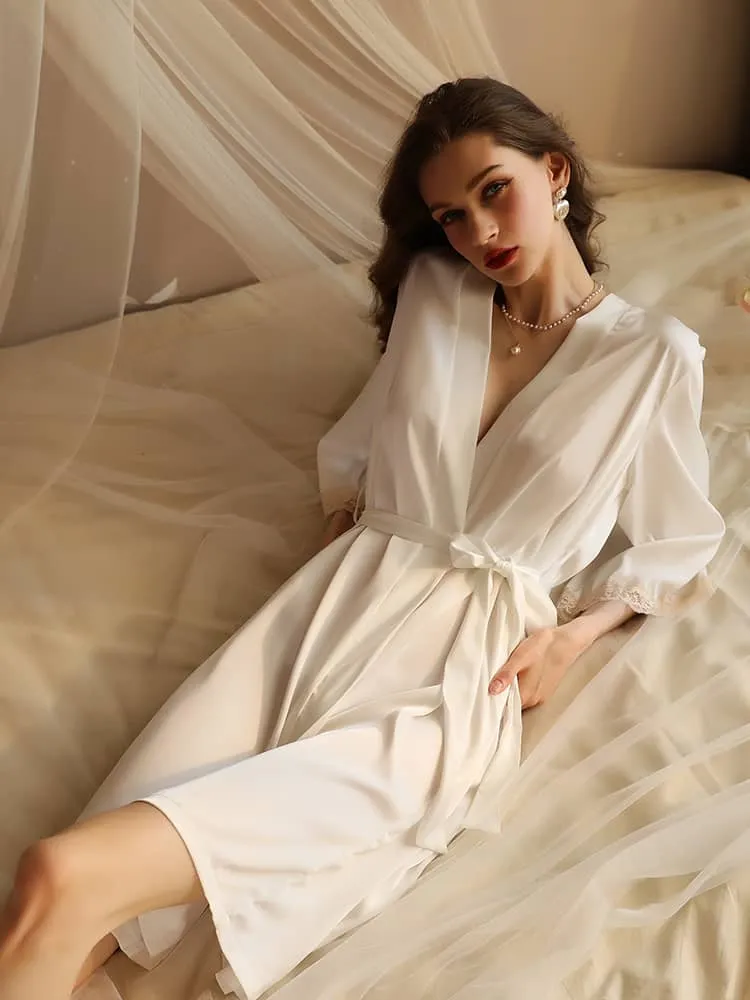 Satin lace robe