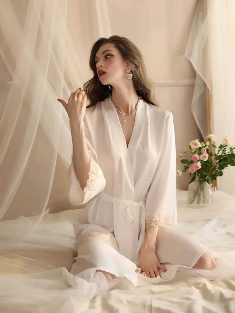 Satin lace robe