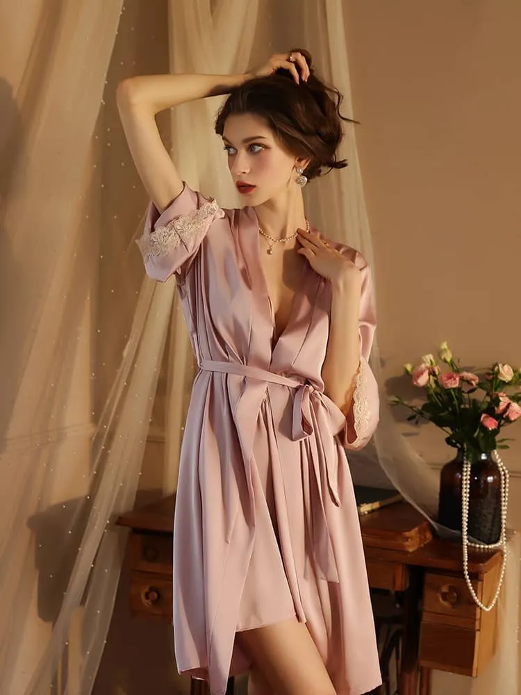 Satin lace robe
