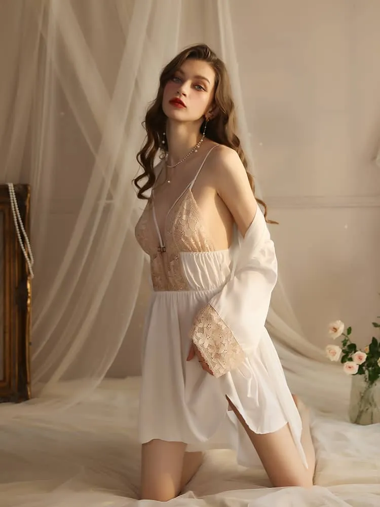 Satin lace robe