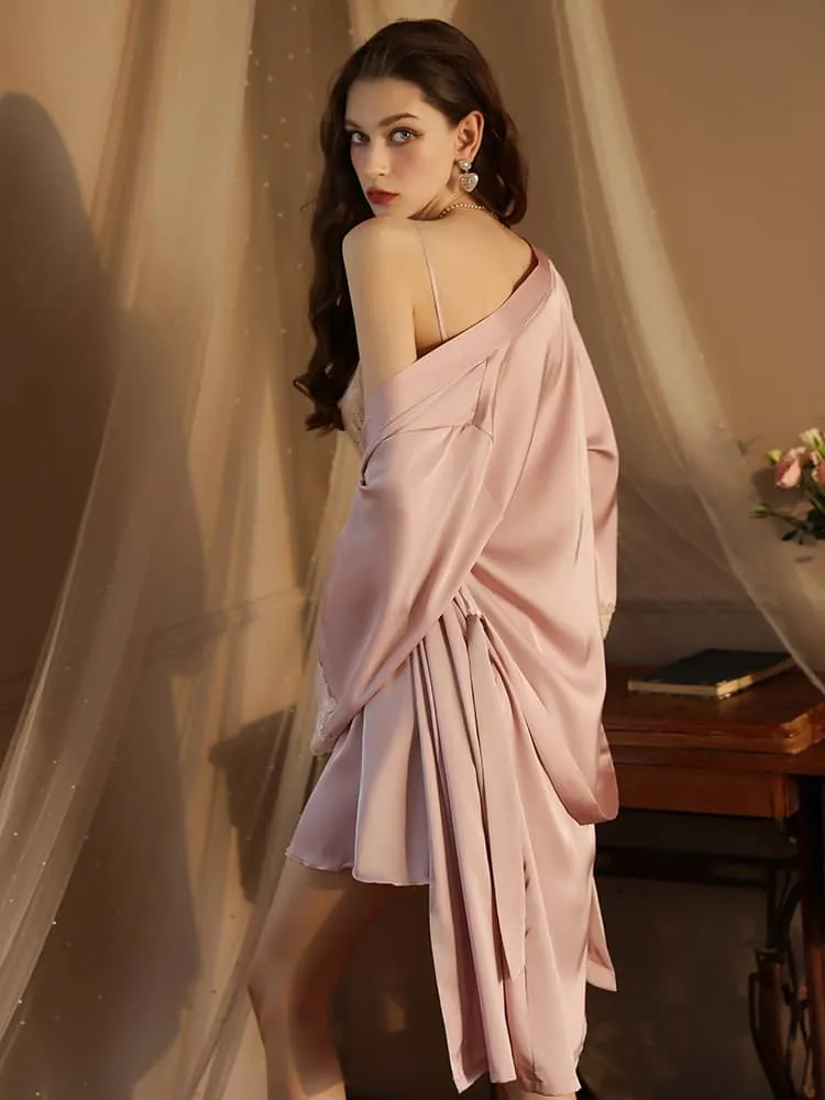 Satin lace robe