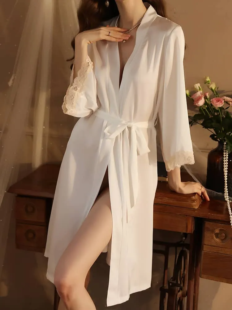 Satin lace robe