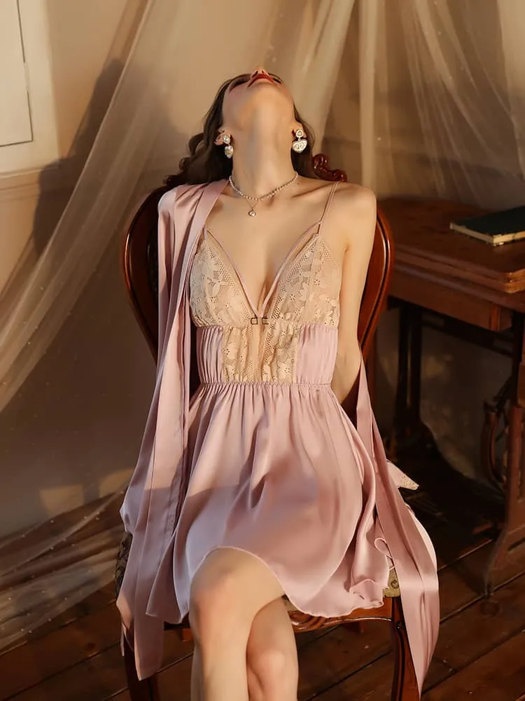 Satin lace robe