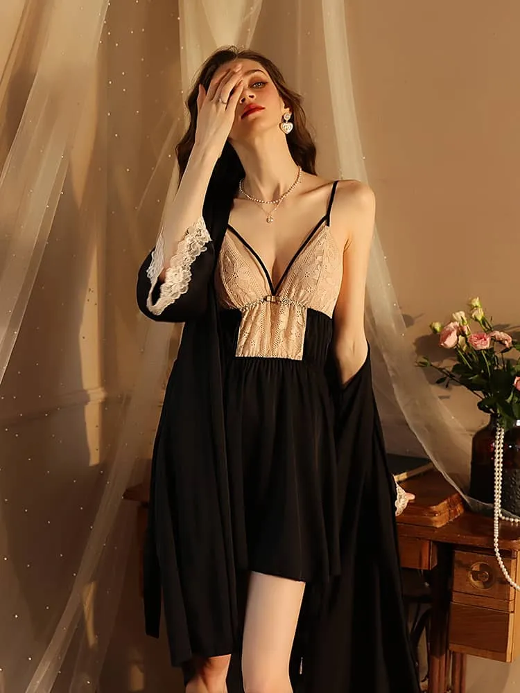 Satin lace robe