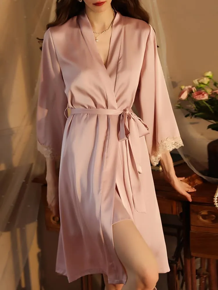 Satin lace robe