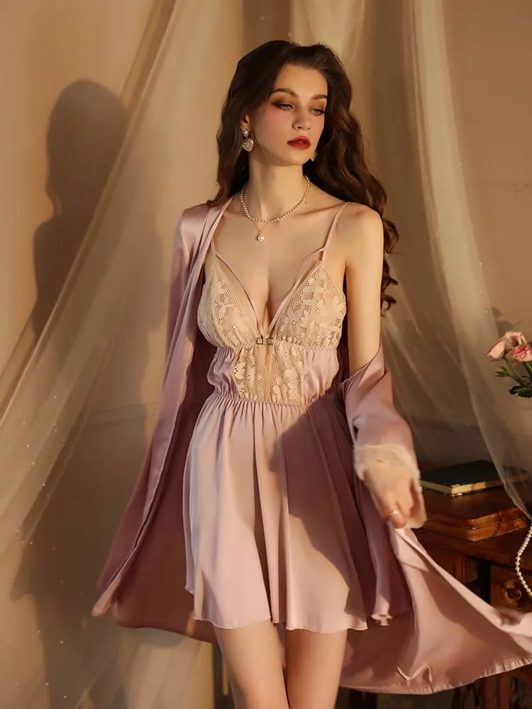 Satin lace robe