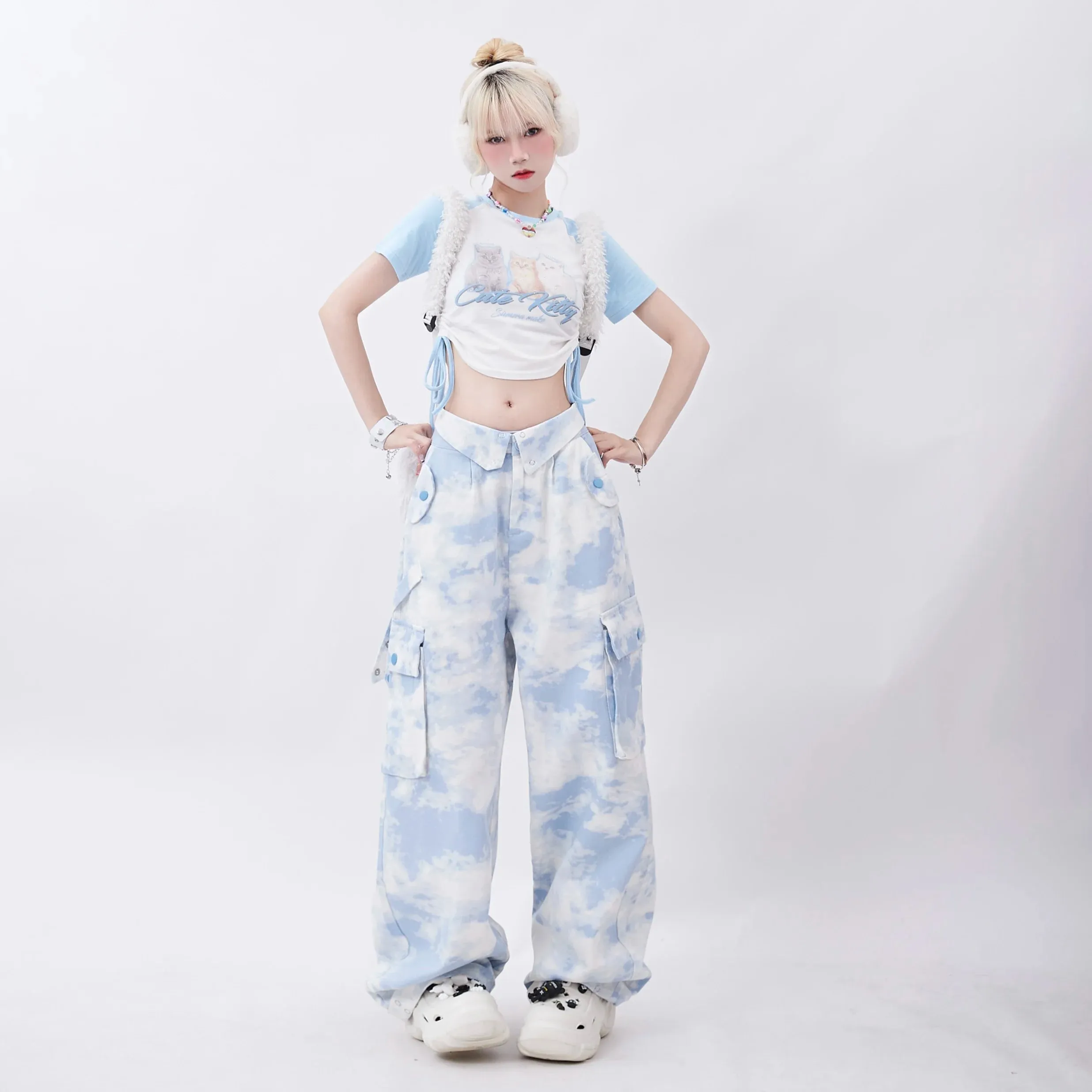 Soft-girl Loose Cargo Pants Blauer Tie-Dye