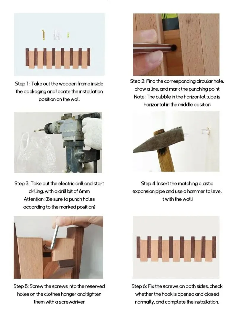 Solid Wood Clothes Hanging Wall Mounted Rack