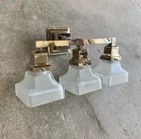 Vanity Light, Nickel, Three Light, Frosted Glass Squared Globes