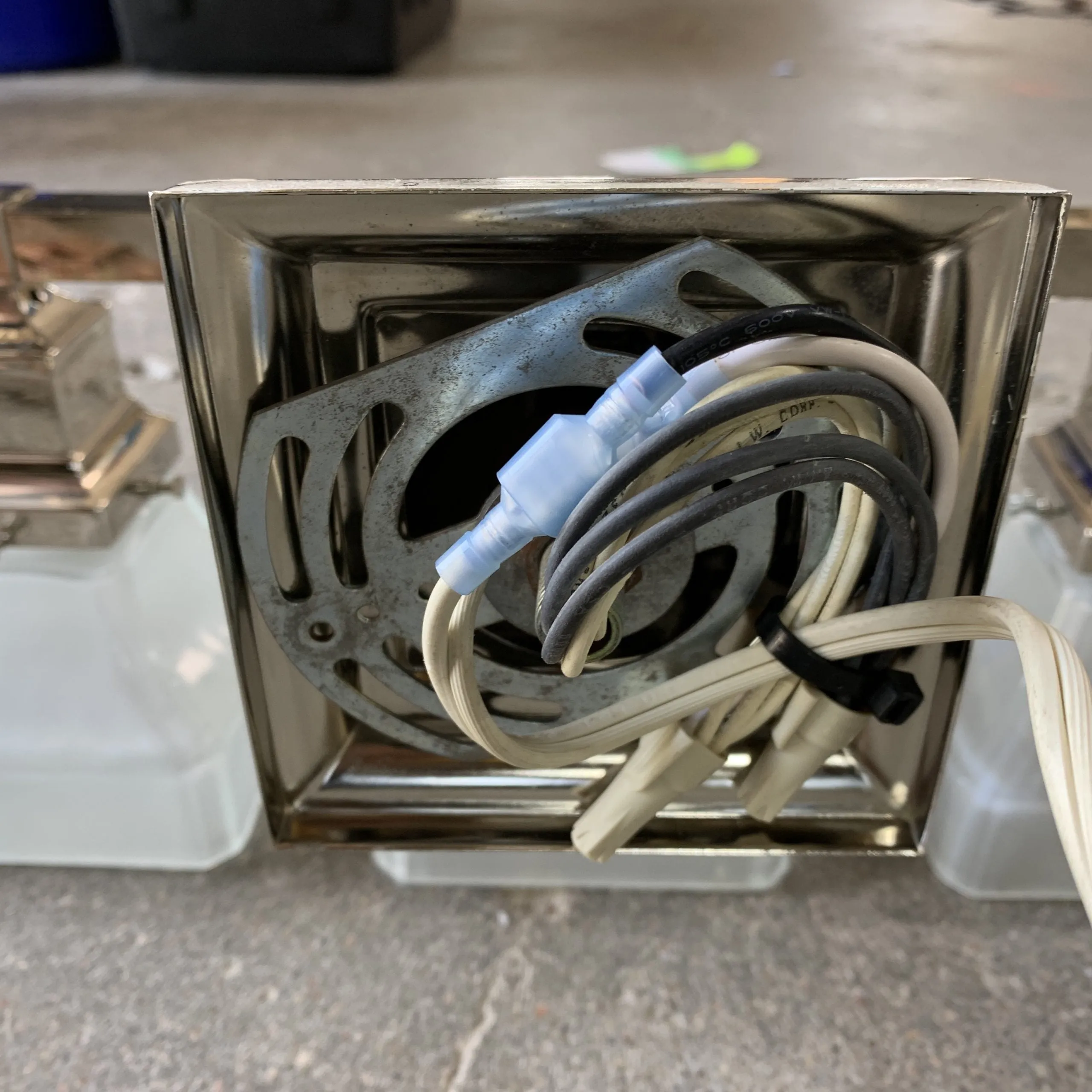 Vanity Light, Nickel, Three Light, Frosted Glass Squared Globes