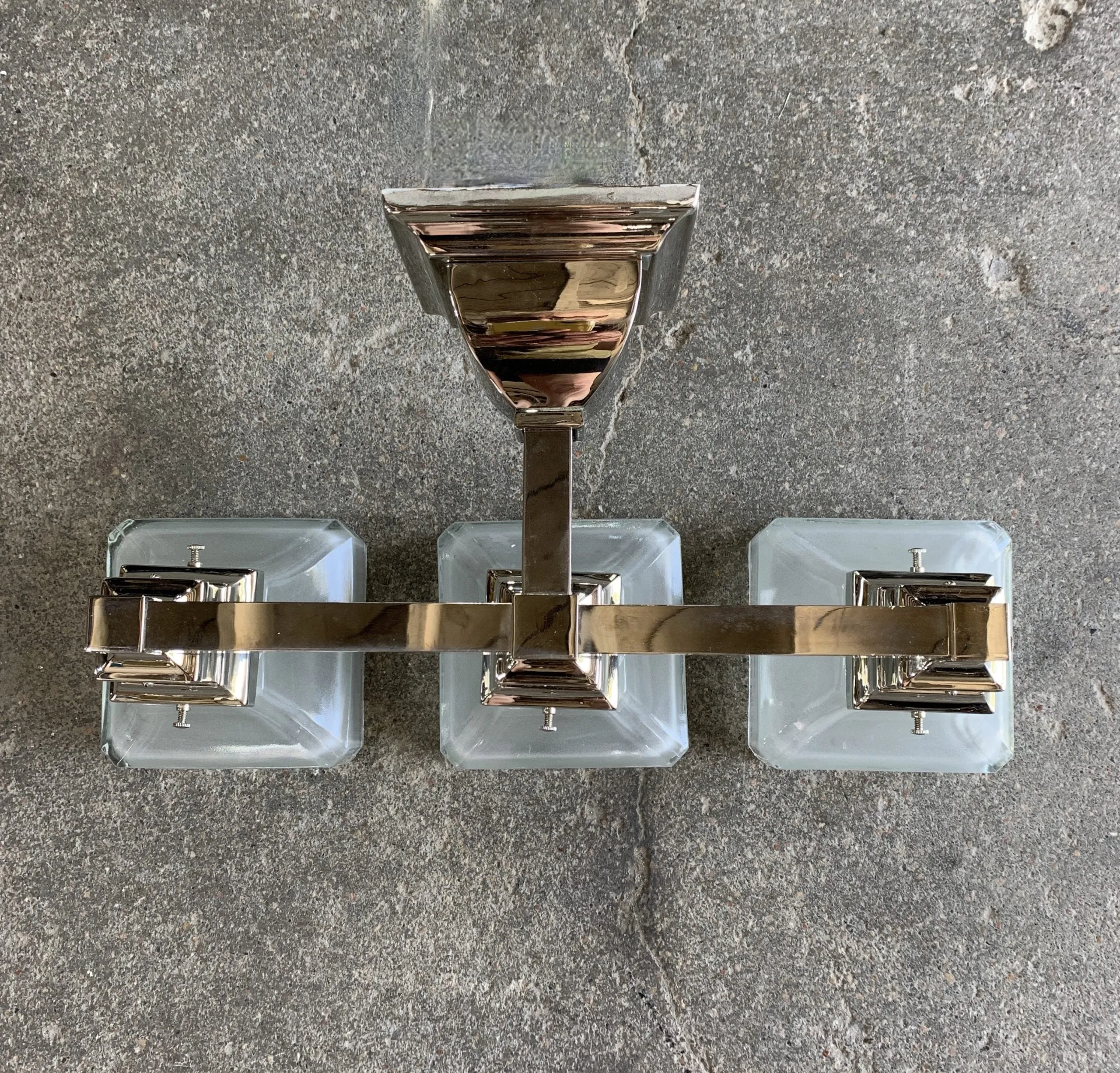 Vanity Light, Nickel, Three Light, Frosted Glass Squared Globes