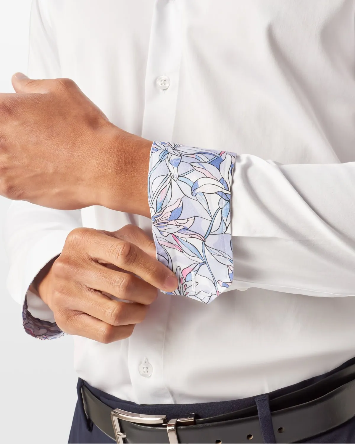 White Sateen Shirt with Muted Window Accent