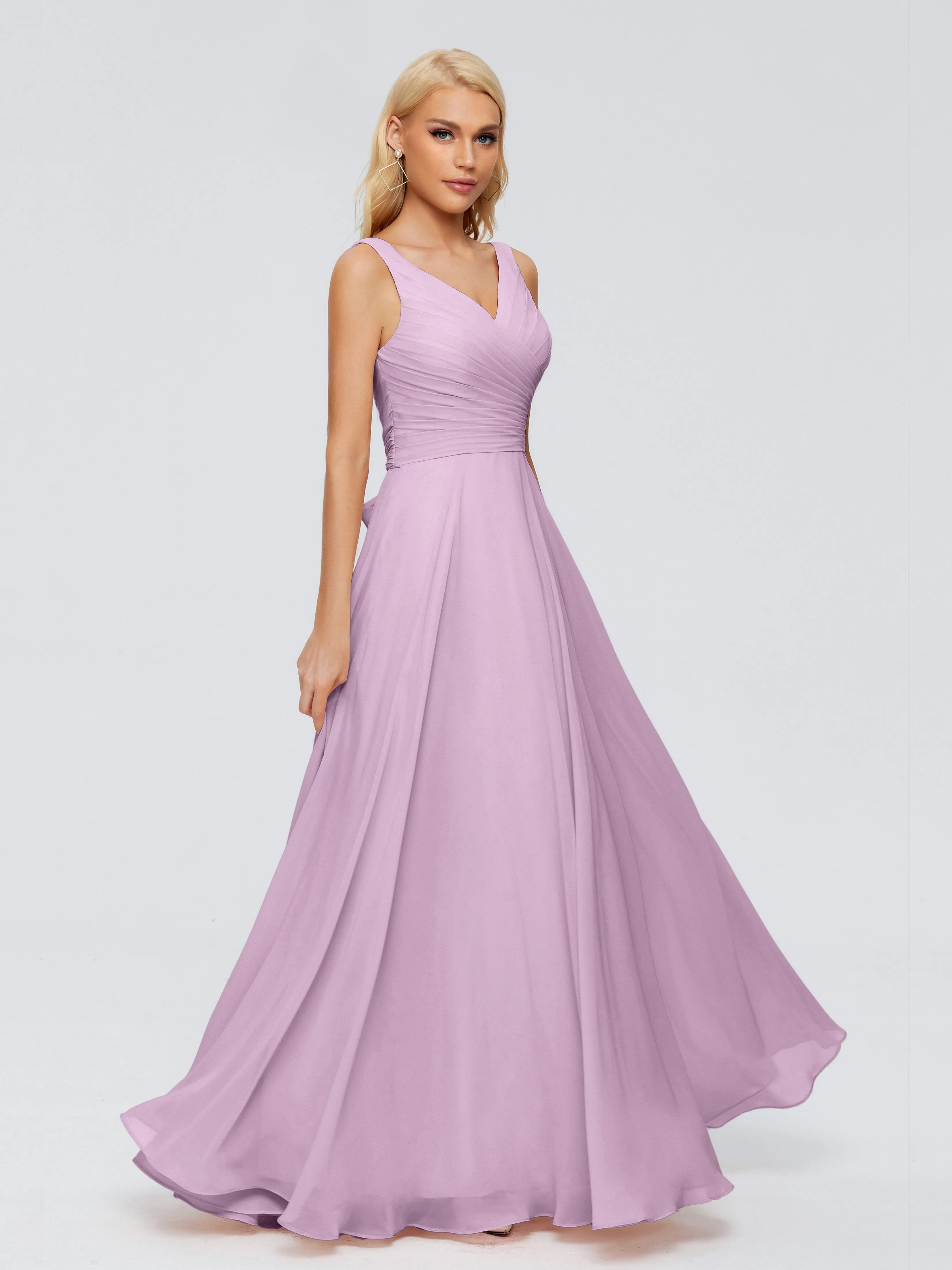 Wisteria Color Bridesmaid Dresses Ryleigh Flowy Chiffon Bridesmaid Dresses With Bow